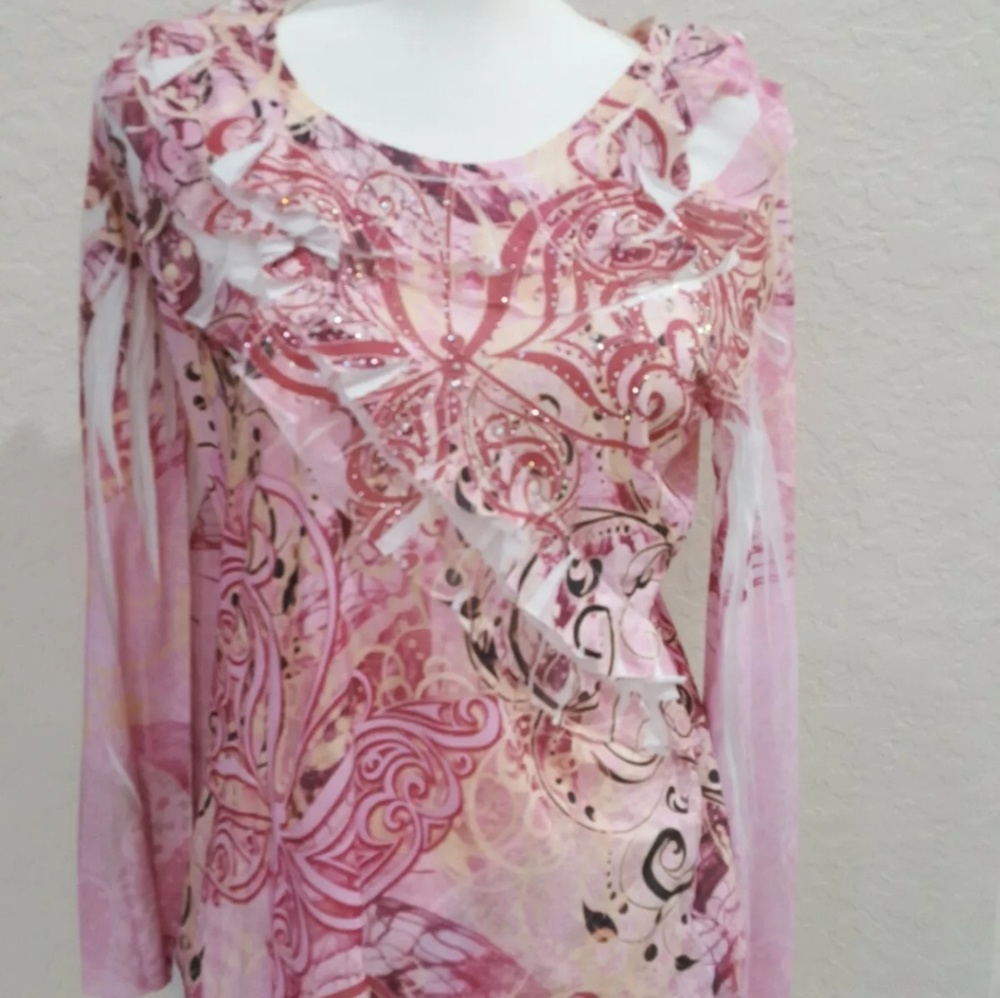 Woman pink long sleeve shirt 100% polyester size